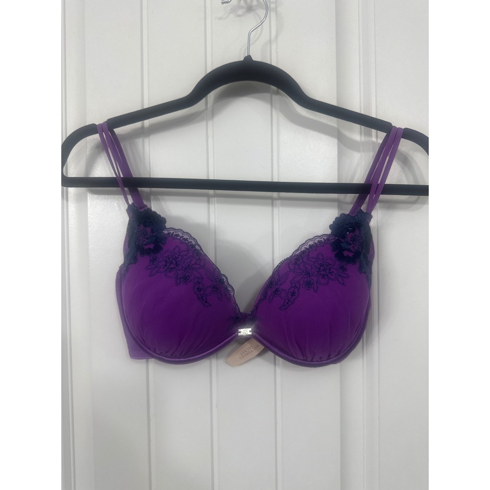 Victoria's Secret Purple Lace Push-Up‎ Bra 36C Floral Embroidery New With Tags